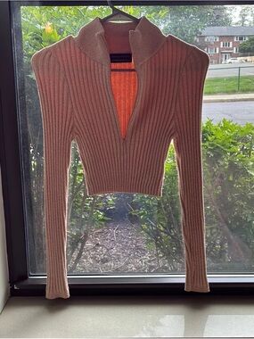 Urban Outfitters Cropped Ribbed Zip-Front Sweater